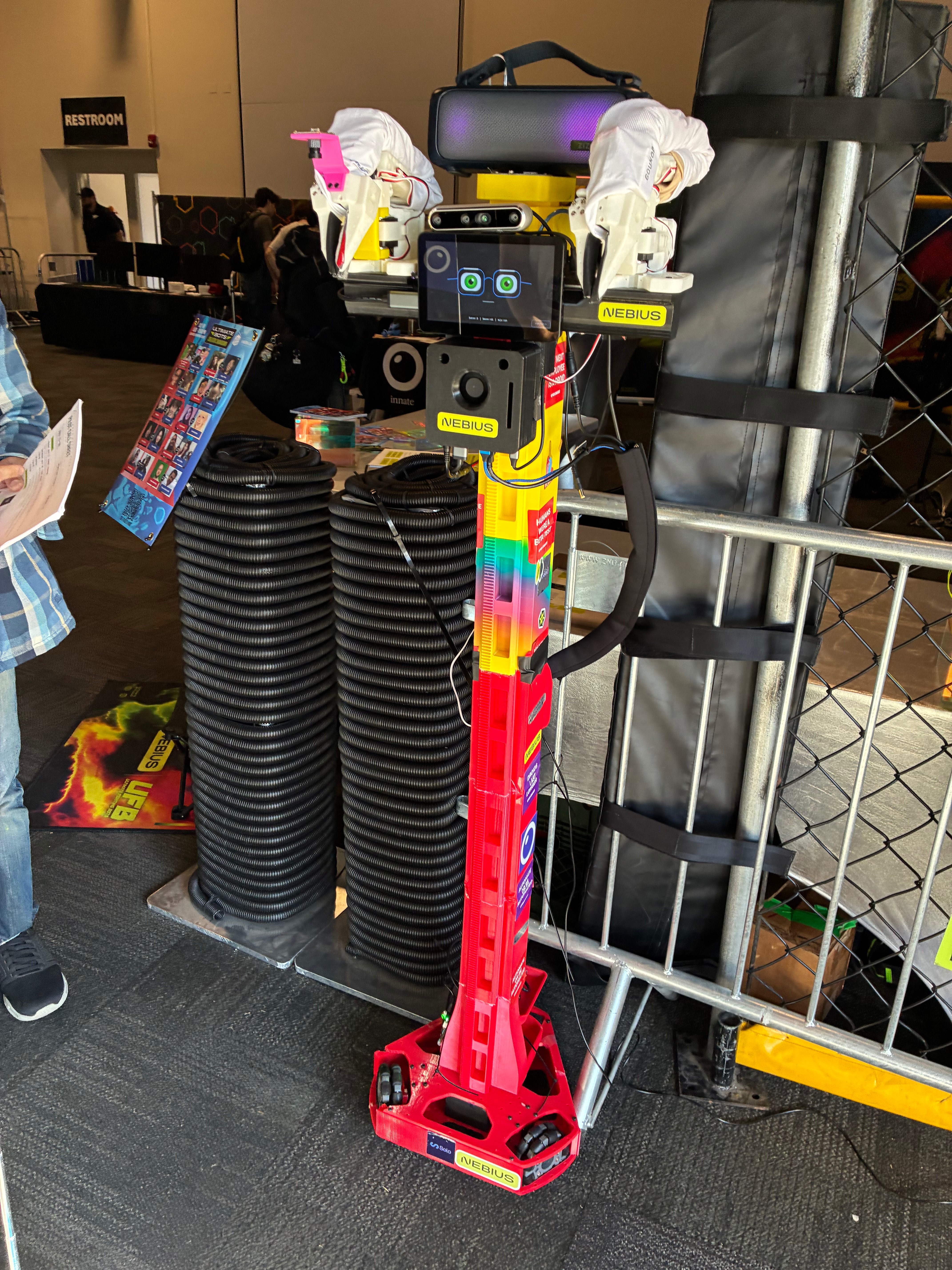 Dexter the 6-foot Aloha Mini 2 with red and yellow body at an event