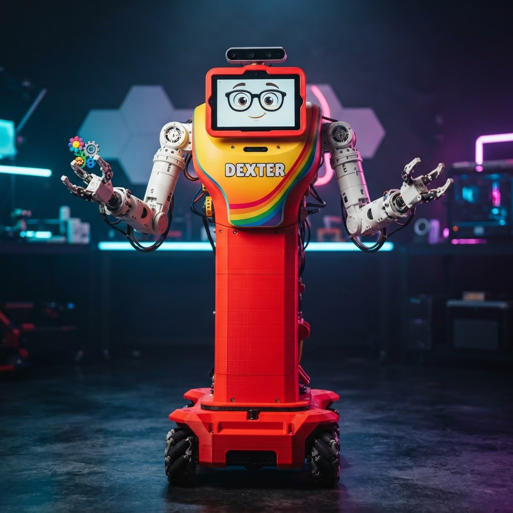 Dexter, a 6-foot tall bimanual Aloha Mini 2 robot